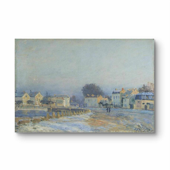 "Alfred Sisley's 'Snow-Clad Riverside Village' - Hand-Painted Impressionist Oil Painting Reproduction"