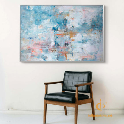 "Contemporary Abstract Oil Painting - Bold Blue & Fiery Orange Color Explosion | Handmade Textured Canvas Wall Art"