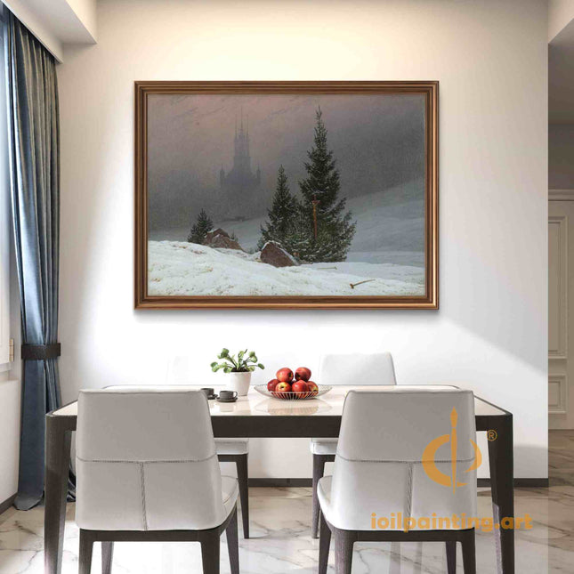 "Caspar David Friedrich's 'Winter Solitude' - Hand-Painted Romantic Oil Painting Reproduction"