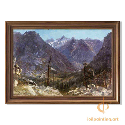 "Albert Bierstadt's 'Majestic Alpine Peaks' - Hand-Painted Landscape Oil Painting Reproduction"
