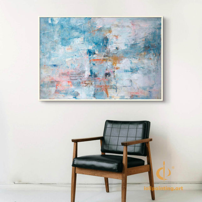 "Contemporary Abstract Oil Painting - Bold Blue & Fiery Orange Color Explosion | Handmade Textured Canvas Wall Art"