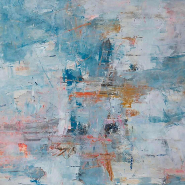 "Contemporary Abstract Oil Painting - Bold Blue & Fiery Orange Color Explosion | Handmade Textured Canvas Wall Art"