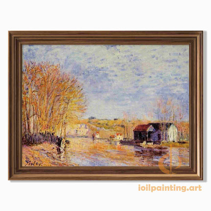 "Alfred Sisley's 'Autumn Riverside' - Hand-Painted Impressionist Oil Painting Reproduction"