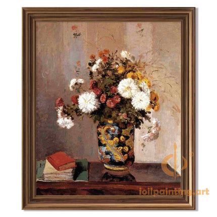 "Camille Pissarro's 'Floral Still Life in Ornate Vase' - Hand-Painted Impressionist Oil Painting Reproduction"