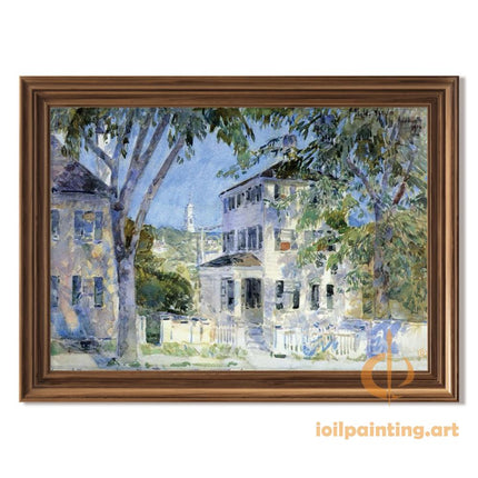"Childe Hassam's 'Serene Countryside Home' - Hand-Painted Landscape Oil Painting Reproduction"