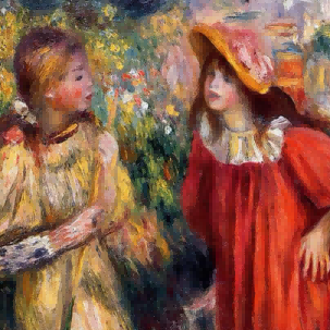 "Pierre-Auguste Renoir's 'Garden Conversation' - Premium Hand-Painted Oil Painting Reproduction of Two Girls in Bloom"