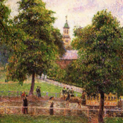 "Camille Pissarro's 'Village Green with Church Spire' - Hand-Painted Impressionist Oil Painting Reproduction"