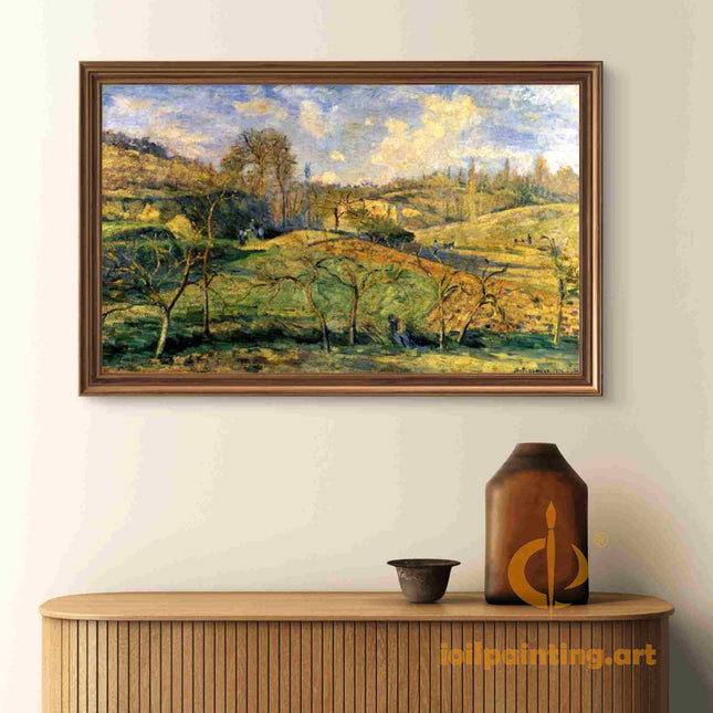 "Camille Pissarro's 'Serene Countryside Walk' - Hand-Painted Impressionist Oil Painting Reproduction"