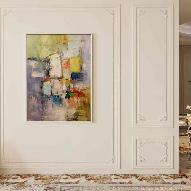 "Modern Abstract Oil Painting - Bold Geometric Art in Vibrant Colors for Contemporary Wall Decor"