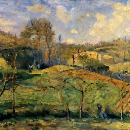"Camille Pissarro's 'Serene Countryside Walk' - Hand-Painted Impressionist Oil Painting Reproduction"