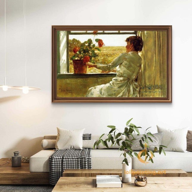 "Edmund Charles Tarbell's 'Girl by the Window' - Hand-Painted Classical Oil Painting Reproduction"