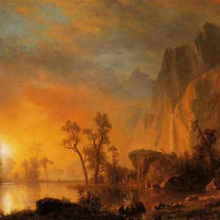 "Albert Bierstadt's 'Golden Mountain Sunset' - Hand-Painted Landscape Oil Painting Reproduction"