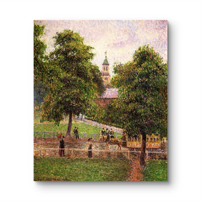 "Camille Pissarro's 'Village Green with Church Spire' - Hand-Painted Impressionist Oil Painting Reproduction"