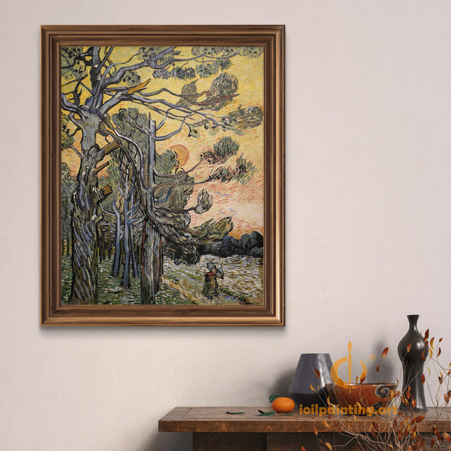 "Vincent van Gogh's 'Pine Trees at Sunset' - Premium Hand-Painted Oil Reproduction on Canvas"