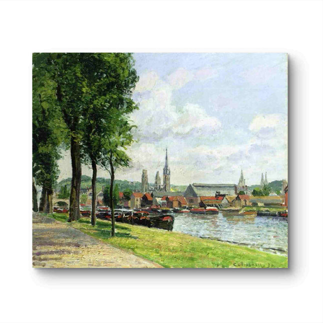 "Camille Pissarro's 'Riverside Village with Colorful Boats' - Hand-Painted Oil Painting Reproduction"