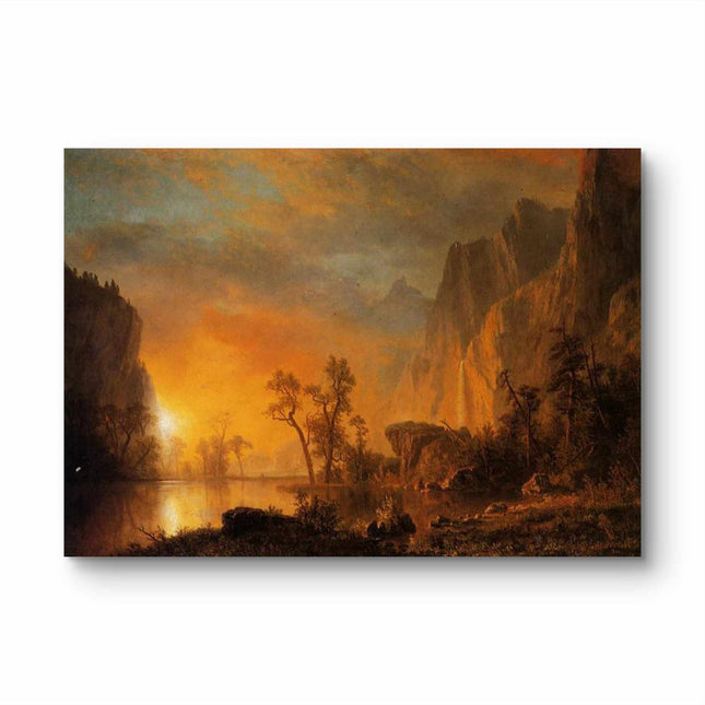 "Albert Bierstadt's 'Golden Mountain Sunset' - Hand-Painted Landscape Oil Painting Reproduction"