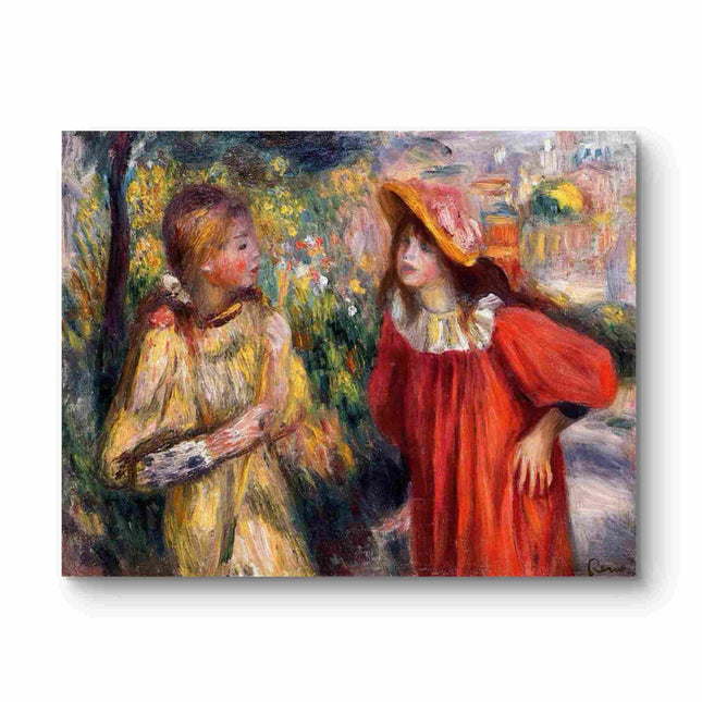 "Pierre-Auguste Renoir's 'Garden Conversation' - Premium Hand-Painted Oil Painting Reproduction of Two Girls in Bloom"
