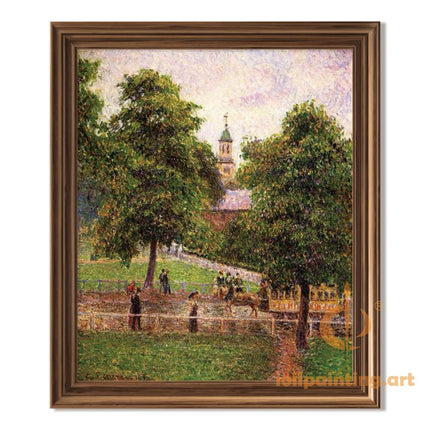 "Camille Pissarro's 'Village Green with Church Spire' - Hand-Painted Impressionist Oil Painting Reproduction"