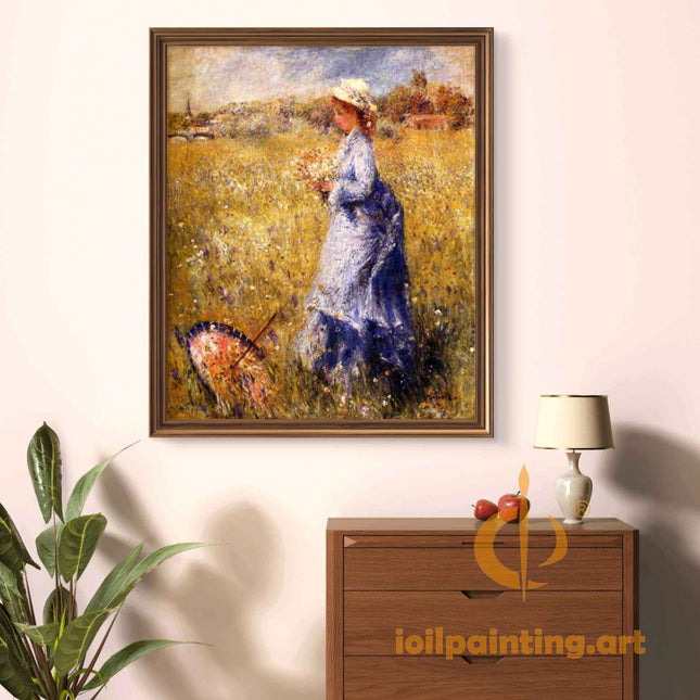 "Pierre-Auguste Renoir's 'Lady in the Flower Field' - Premium Hand-Painted Oil Painting Reproduction"