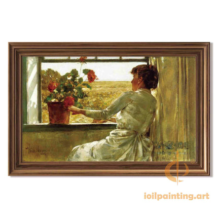 "Edmund Charles Tarbell's 'Girl by the Window' - Hand-Painted Classical Oil Painting Reproduction"