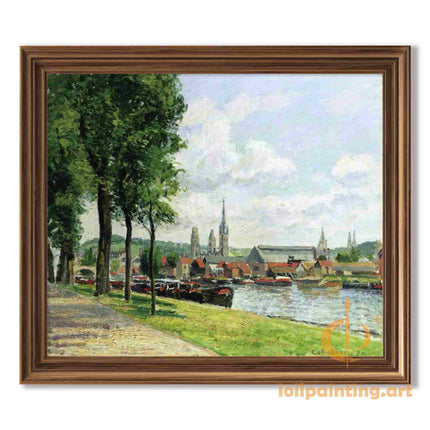 "Camille Pissarro's 'Riverside Village with Colorful Boats' - Hand-Painted Oil Painting Reproduction"