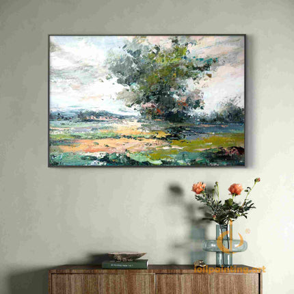 "Expressive Tree Abstract Oil Painting - Vibrant Nature Landscape in Bold Strokes | Handmade Canvas Wall Art"
