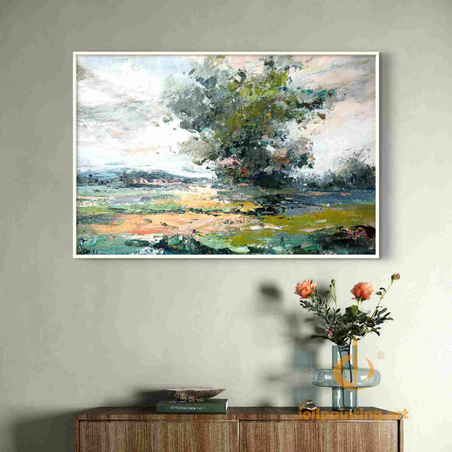"Expressive Tree Abstract Oil Painting - Vibrant Nature Landscape in Bold Strokes | Handmade Canvas Wall Art"