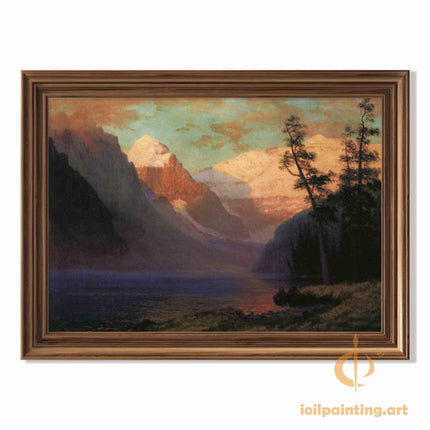 "Albert Bierstadt's 'Golden Mountain Majesty' - Hand-Painted Landscape Oil Painting Reproduction"