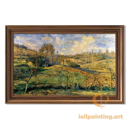 "Camille Pissarro's 'Serene Countryside Walk' - Hand-Painted Impressionist Oil Painting Reproduction"