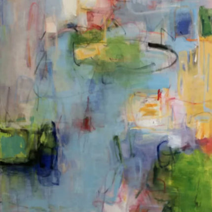 "Expressive Abstract Oil Painting - Vibrant Blue & Colorful Contemporary Wall Art for Modern Interiors"