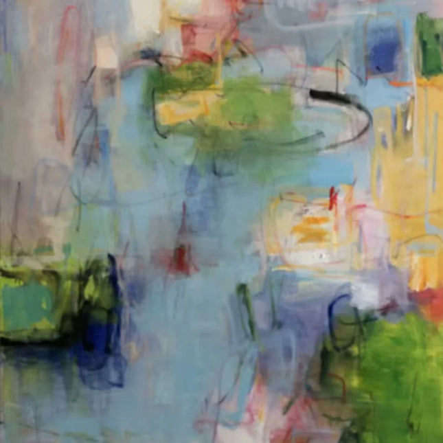 "Expressive Abstract Oil Painting - Vibrant Blue & Colorful Contemporary Wall Art for Modern Interiors"