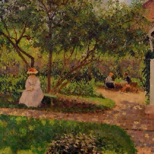 "Camille Pissarro's 'Lady in Garden' - Hand-Painted Impressionist Oil Painting Reproduction"