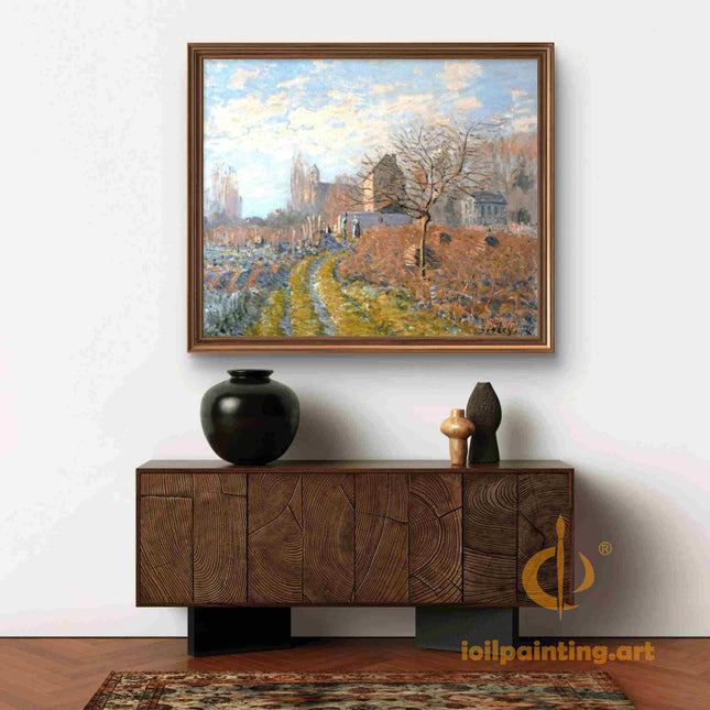 "Alfred Sisley's 'Winter Countryside' - Hand-Painted Impressionist Oil Painting Reproduction"