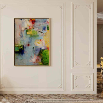 "Expressive Abstract Oil Painting - Vibrant Blue & Colorful Contemporary Wall Art for Modern Interiors"