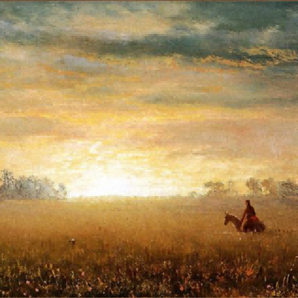 "Albert Bierstadt's 'Golden Plains Rider' - Hand-Painted Western Landscape Oil Painting Reproduction"
