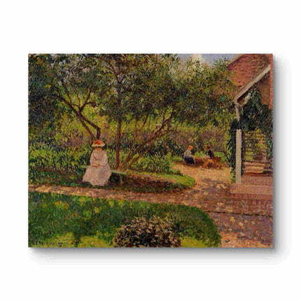 "Camille Pissarro's 'Lady in Garden' - Hand-Painted Impressionist Oil Painting Reproduction"