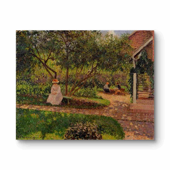 "Camille Pissarro's 'Lady in Garden' - Hand-Painted Impressionist Oil Painting Reproduction"
