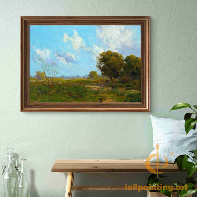 "Julian Onderdonk's 'Serene Meadow with Majestic Oak' Oil Painting Reproduction on Canvas"