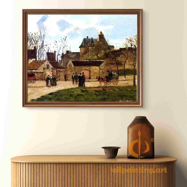"Camille Pissarro's 'Charming Village Street Scene' - Hand-Painted Oil Painting Reproduction"