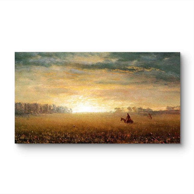 "Albert Bierstadt's 'Golden Plains Rider' - Hand-Painted Western Landscape Oil Painting Reproduction"