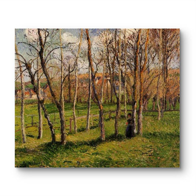 "Camille Pissarro's 'Tall Trees in Verdant Meadow' - Hand-Painted Impressionist Oil Painting Reproduction"