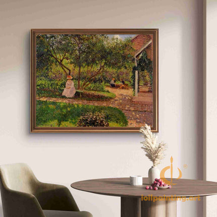 "Camille Pissarro's 'Lady in Garden' - Hand-Painted Impressionist Oil Painting Reproduction"
