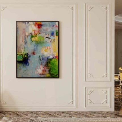 "Expressive Abstract Oil Painting - Vibrant Blue & Colorful Contemporary Wall Art for Modern Interiors"
