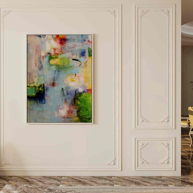 "Expressive Abstract Oil Painting - Vibrant Blue & Colorful Contemporary Wall Art for Modern Interiors"