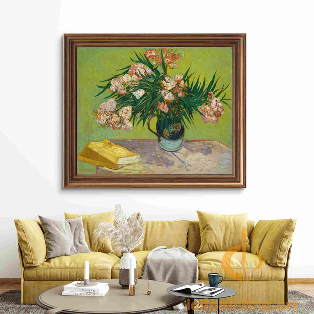 "Vincent van Gogh's 'Still Life with Oleanders and Books' - Premium Hand-Painted Oil Reproduction on Canvas"