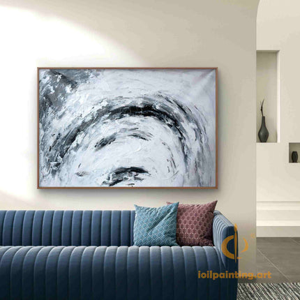 "Monochrome Abstract Oil Painting - Dramatic Black & White Textured Canvas Art | Modern Handmade Wall Decor"