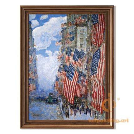 "Childe Hassam's 'Patriotic New York Streets' - Hand-Painted American Impressionist Oil Painting Reproduction"