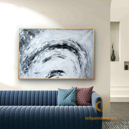 "Monochrome Abstract Oil Painting - Dramatic Black & White Textured Canvas Art | Modern Handmade Wall Decor"
