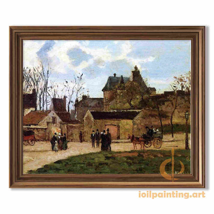 "Camille Pissarro's 'Charming Village Street Scene' - Hand-Painted Oil Painting Reproduction"