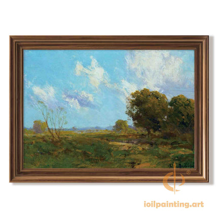 "Julian Onderdonk's 'Serene Meadow with Majestic Oak' Oil Painting Reproduction on Canvas"